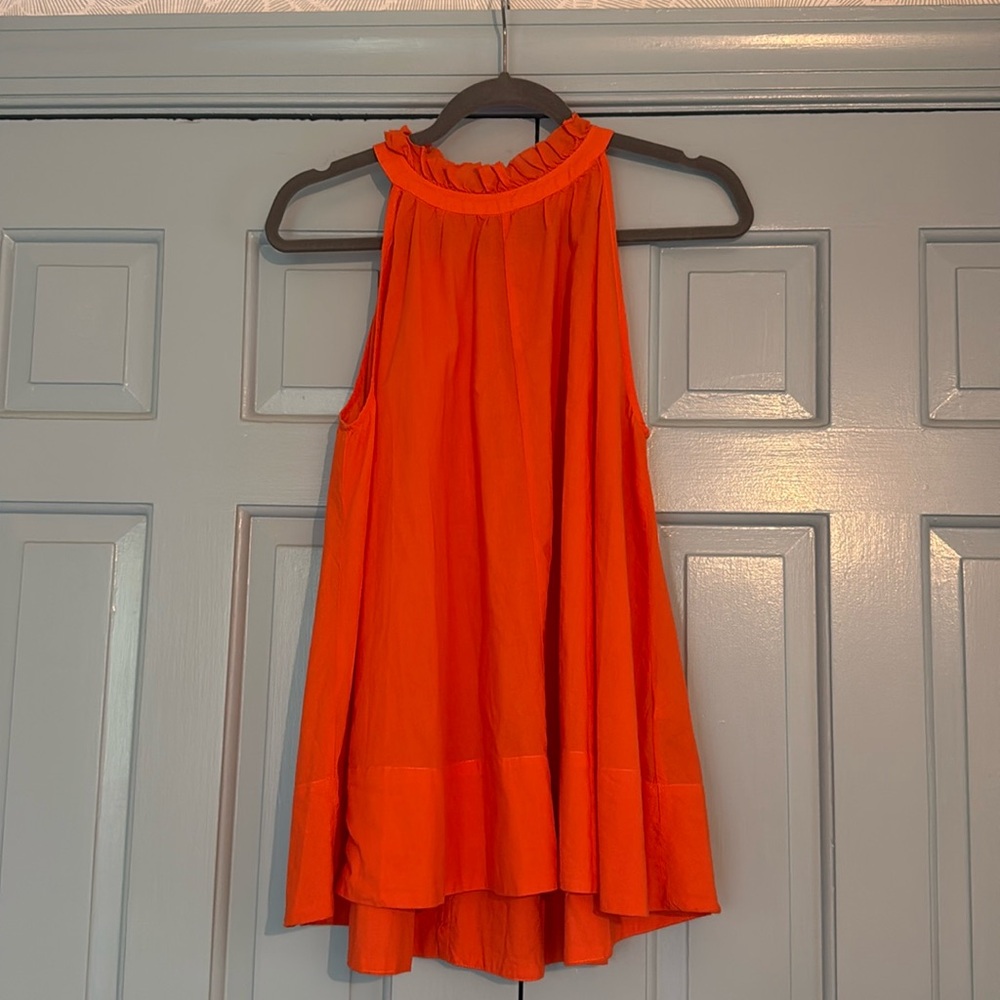 Sleeveless Ruffled Neck Blouse in Bright Orange